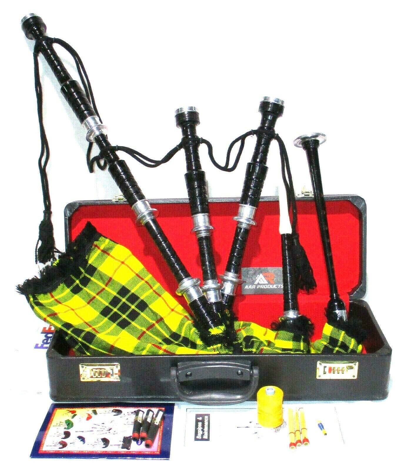 Great Highland Bagpipes Set – Silver Mounts with Case & Tutor