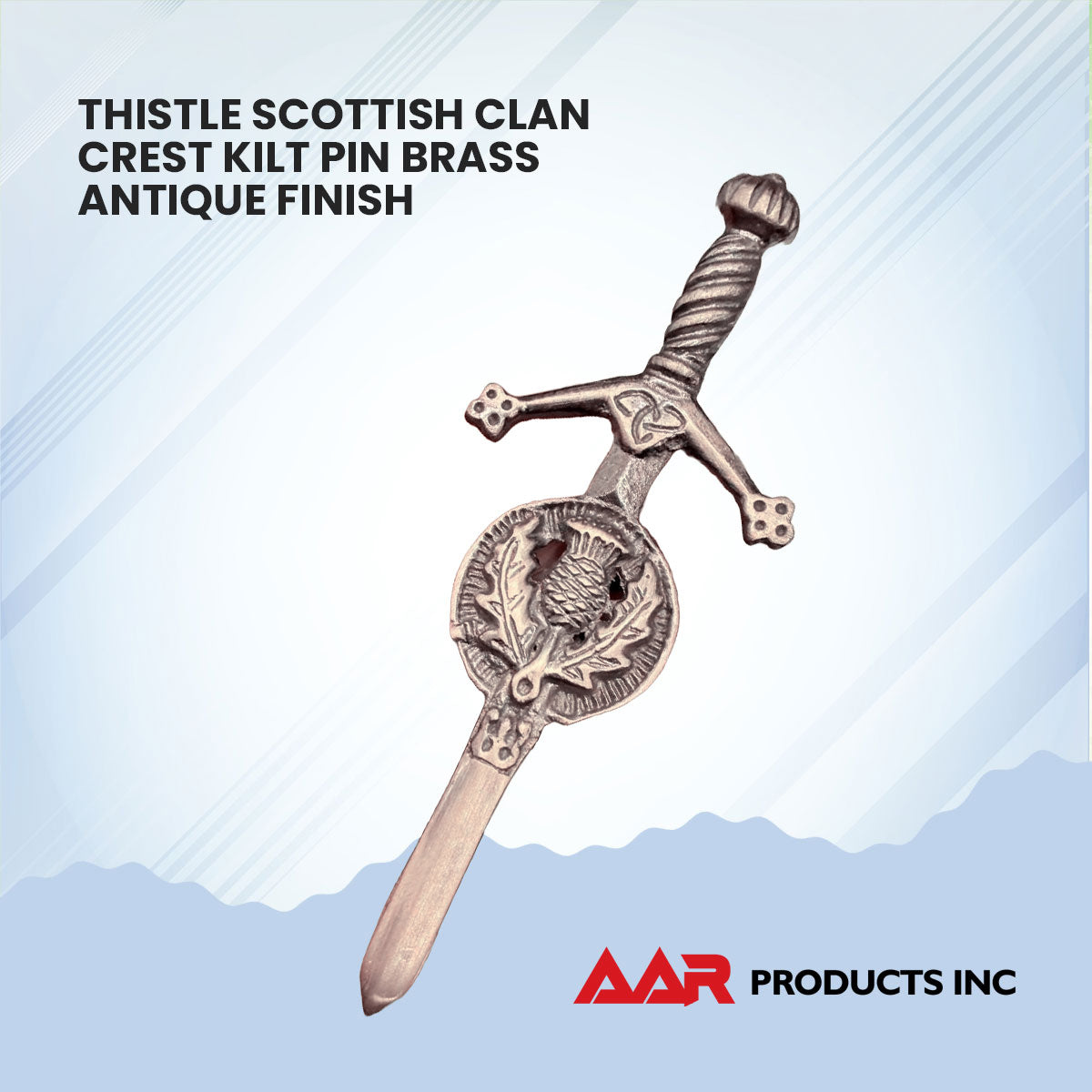 Celtic Kilt Pin with Thistle Badge Design Antique and Chrome Finish