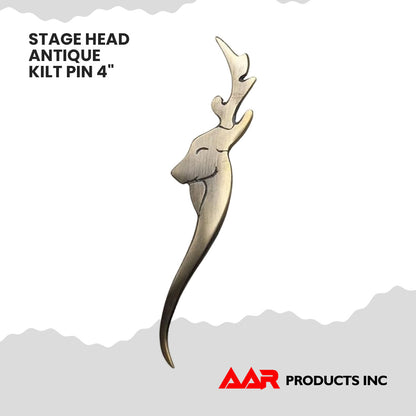Kilt Pin Scottish Stag Head Highland Kilt Pins Antique Finish 4.5"