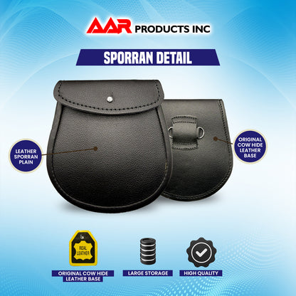 AAR Brand New Black Leather Kilt Sporran with Free Chain & Straps