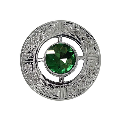 AAR Men's Scottish Celtic Kilt Fly Plaid Brooch Green Stone Chrome Finish 3"