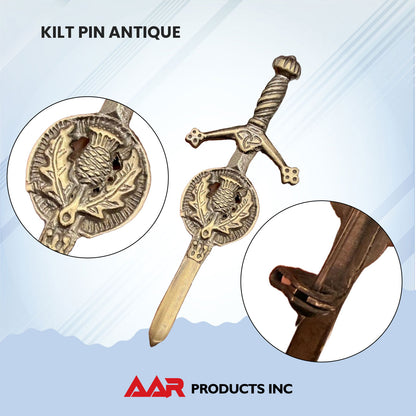 Brand New Celtic Kilt Pin with Thistle Badge Design Antique Finish