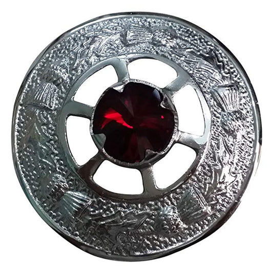Scottish Ladies Shawl Fly plaid Brooch Red Stone Kilt