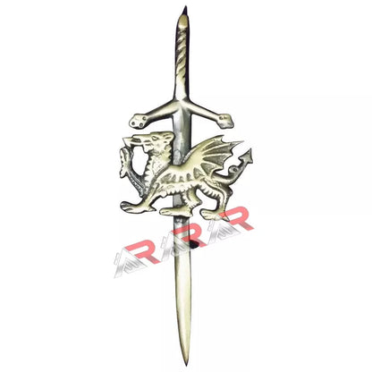 kilt Pin Welsh Dragon Scottish Highland Kilts Sporran Gold Chrome Antique Chrome Finish 4" AAR