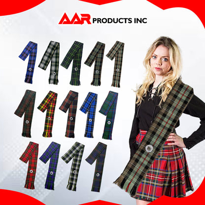 AAR Women’s Tartan Clan Sash – Scottish Highland Wear with Brooch – 90 x 10.5 Inches