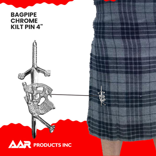 Share Scottish Bagpipe Piper Sword Highland Kilts Pin Chrome
