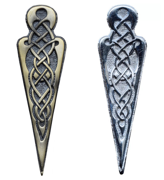 AAR Celtic Knot Swirl Kilt Pin – 4" Antique & Chrome Finish | Scottish Highland Kilt Brooch for Men