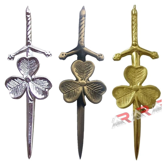 Shamrock Kilt AAR Pin Celtic Highland Design, 4-Inch with Locking Antique Chrome Pin Scottish Kilt Accessory
