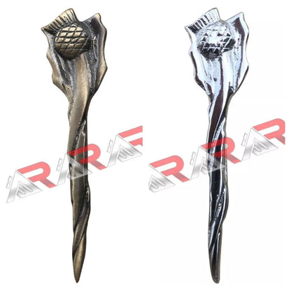 Scottish Thistle Celtic Crest Kilt Pin – 4" Antique & Chrome Finish | Highland Dress Brooch