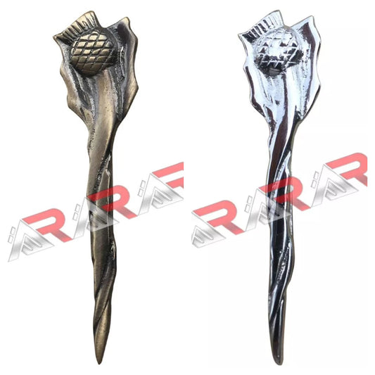 Scottish Thistle Celtic Crest Kilt Pin – 4" Antique & Chrome Finish | Highland Dress Brooch