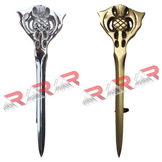AAR Highland Thistle Kilt Pin – 4" Antique & Chrome Finish | Scottish Celtic Kilt Brooch Accessory