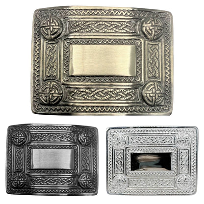 Scottish Buckle Kilts 4 Dome Mirror Kilt Belt Buckle Antique, Jet Black & Chrome Finish