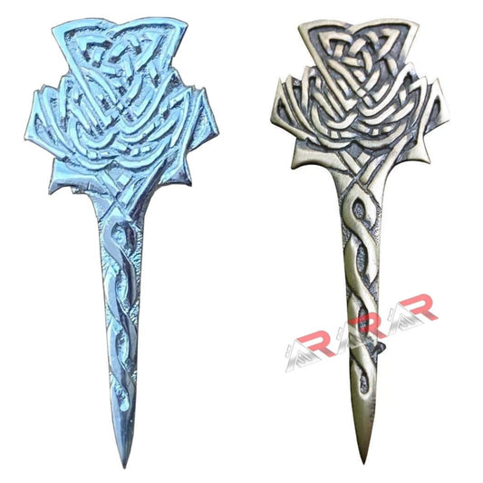 AAR Modern Thistle Kilt Pin – 4" Antique & Chrome Finish | Scottish Highland Celtic Brooch