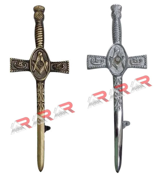 New Masonic Kilt Pin 4" Antique Chrome Finish Scottish Highland Quality Kilt Pins AAR