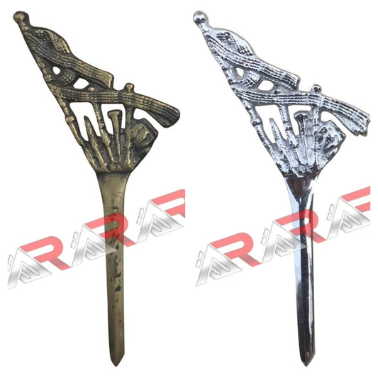 AAR Bagpipe Piper Kilt Pin – 4" Antique & Chrome Finish | Scottish Highland Brass Brooch for Kilts