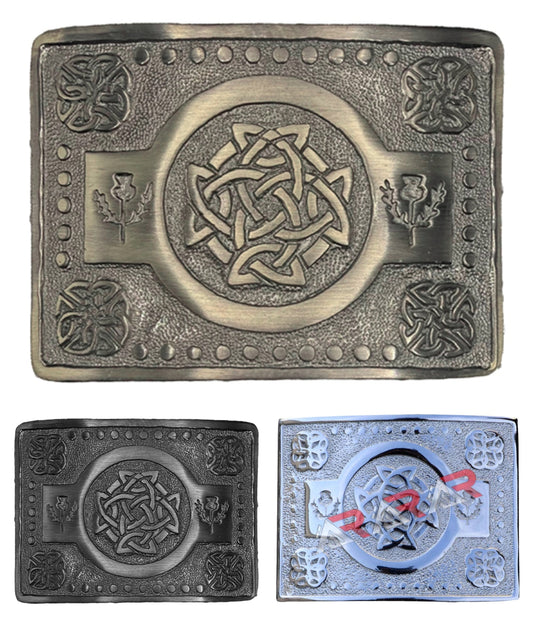 Scottish Buckle Kilt Belt Highland Celtic Knot Work Antique, Chrome and Black Finish
