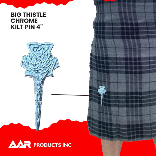 Scottish Thistle Kilt Pin Chrome Finish 4"/Highland Celtic Kilt Pin