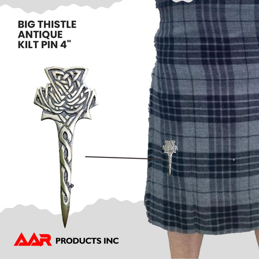 Scottish Thistle Kilt Pin Antique Finish 4"/Highland Celtic Kilt Pin