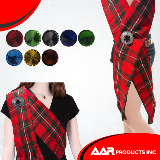 AAR Scottish Ladies Kilt Fly Plaid Brooch Stone 2"/Highland Shawl Brooches
