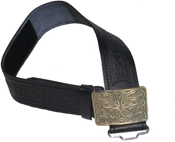Leather Celtic Kilt Belt with Antique Finish Buckle Scottish Highland Black & Brown