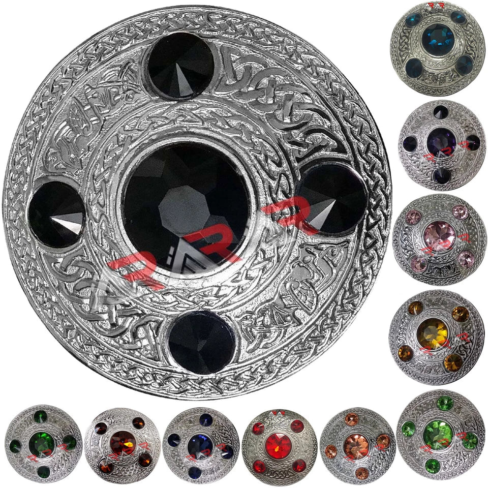 AAR Celtic Fly Plaid Brooch – 5 Stone Chrome Finish | 4" Highland Kilt Accessory for Scottish Dress