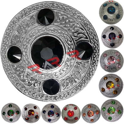 AAR Celtic Fly Plaid Brooch – 5 Stone Chrome Finish | 4" Highland Kilt Accessory for Scottish Dress