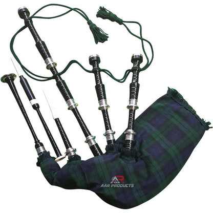 Full Size Bagpipe Great Highland Various Tartans with Chanter, Tutor Book & Bag