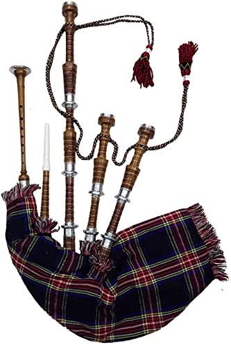 AAR Scottish Great Highland Bagpipe McaLeod Cover & Cord Silver Mounts Black Finish with Tutor Book Reeds/Drone Bagpipes with Accessories
