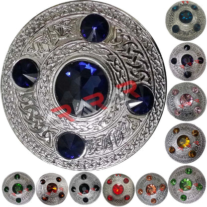 AAR Celtic Fly Plaid Brooch – 5 Stone Chrome Finish | 4" Highland Kilt Accessory for Scottish Dress