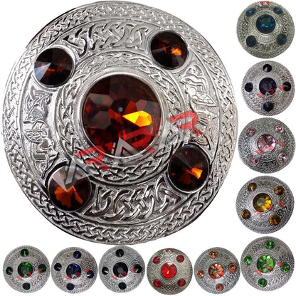 AAR Celtic Fly Plaid Brooch – 5 Stone Chrome Finish | 4" Highland Kilt Accessory for Scottish Dress