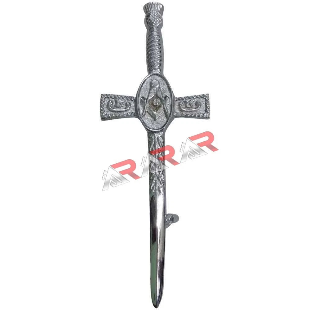 New Masonic Kilt Pin 4" Antique Chrome Finish Scottish Highland Quality Kilt Pins AAR