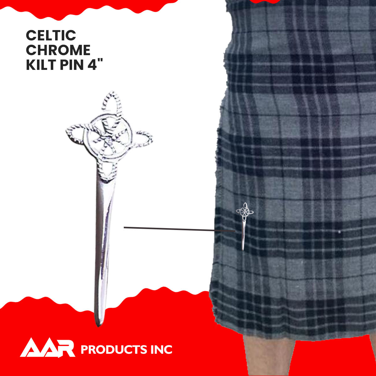 Scottish Kilt Pin Highland Celtic Twist Chrome Plated 4"