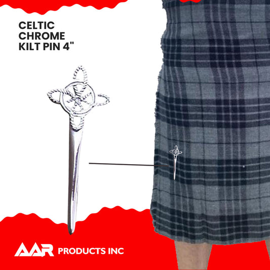 Scottish Kilt Pin Highland Celtic Twist Chrome Plated 4"