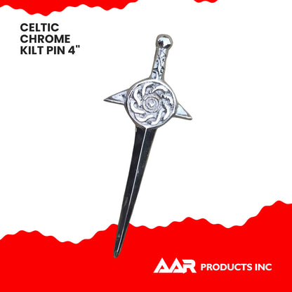 AAR 4" Swirl Sword Celtic Knot Shield Design Kilts Pin Chrome