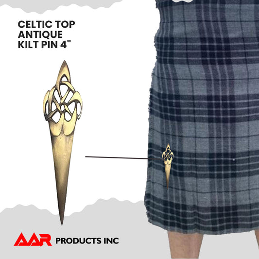 Scottish Celtic Knot Swirl Kilts Pin Antique Finish 4" Highland