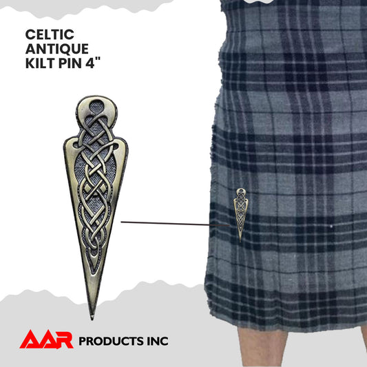 Scottish Kilt Pin Celtic Knot Antique Crest Design Brass Finish 4"