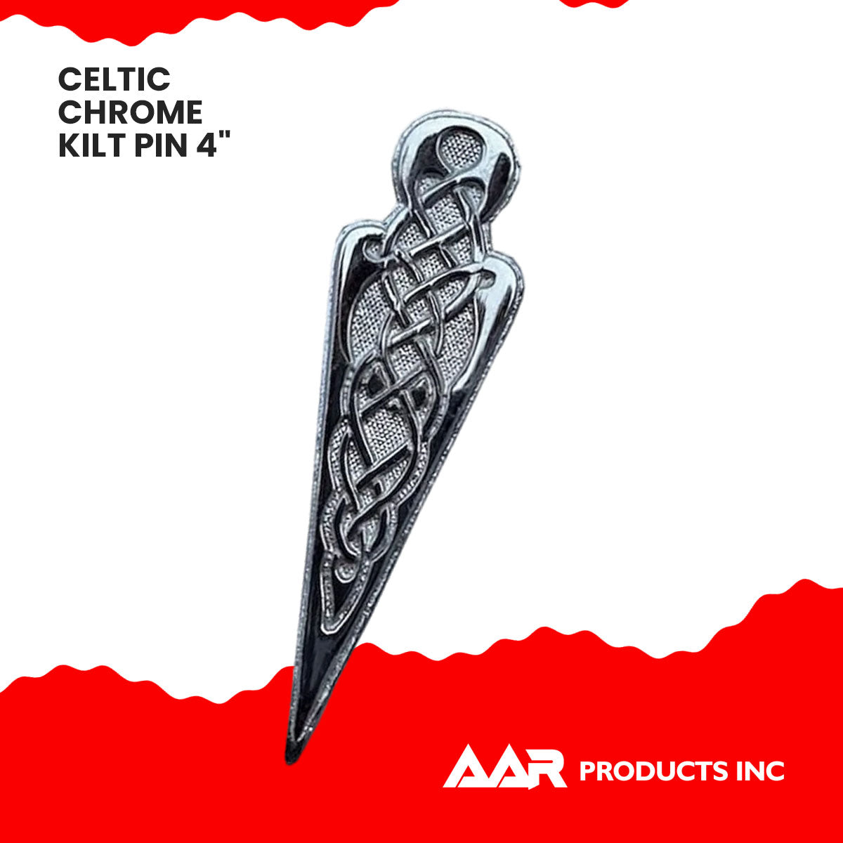 Scottish Kilt Pin Celtic Knot Chrome Crest Design Brass Finish 4"