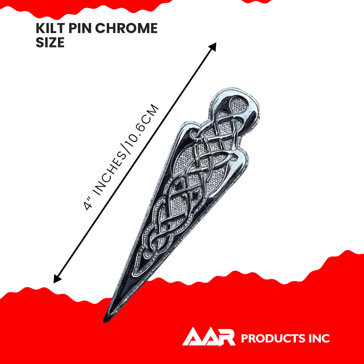 Scottish Kilt Pin Celtic Knot Chrome Crest Design Brass Finish 4"