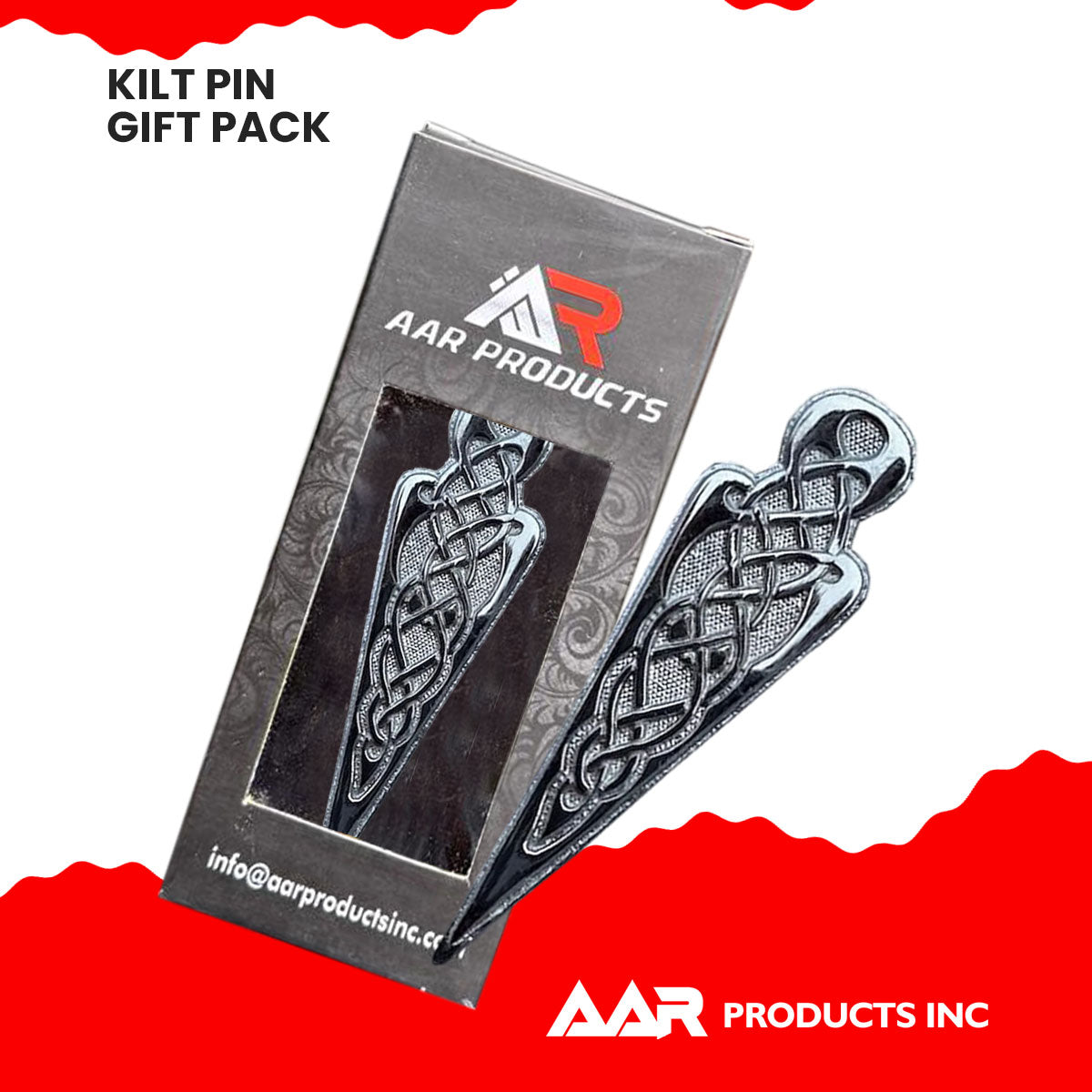 Scottish Kilt Pin Celtic Knot Chrome Crest Design Brass Finish 4"