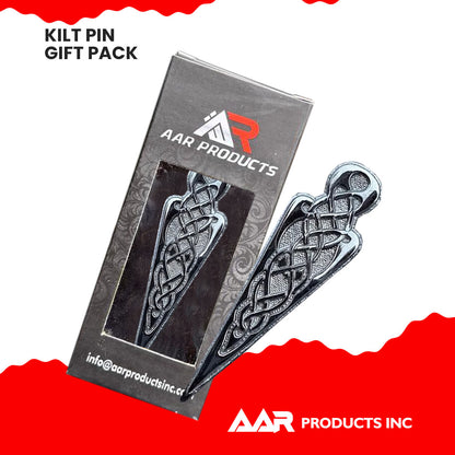 Scottish Kilt Pin Celtic Knot Chrome Crest Design Brass Finish 4"