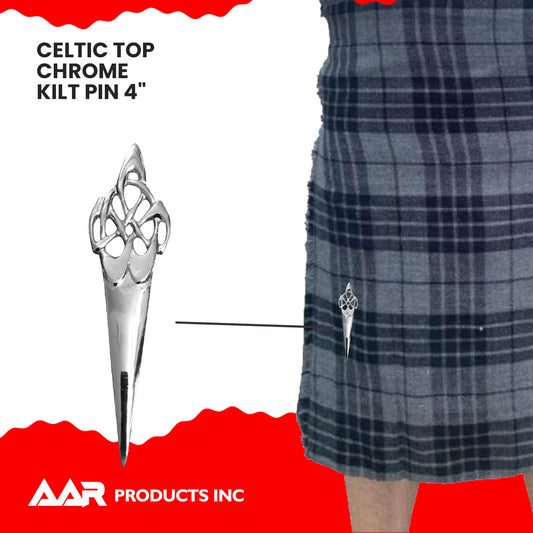 Scottish Celtic Knot Swirl Kilts Pin Chrome Finish 4" Highland