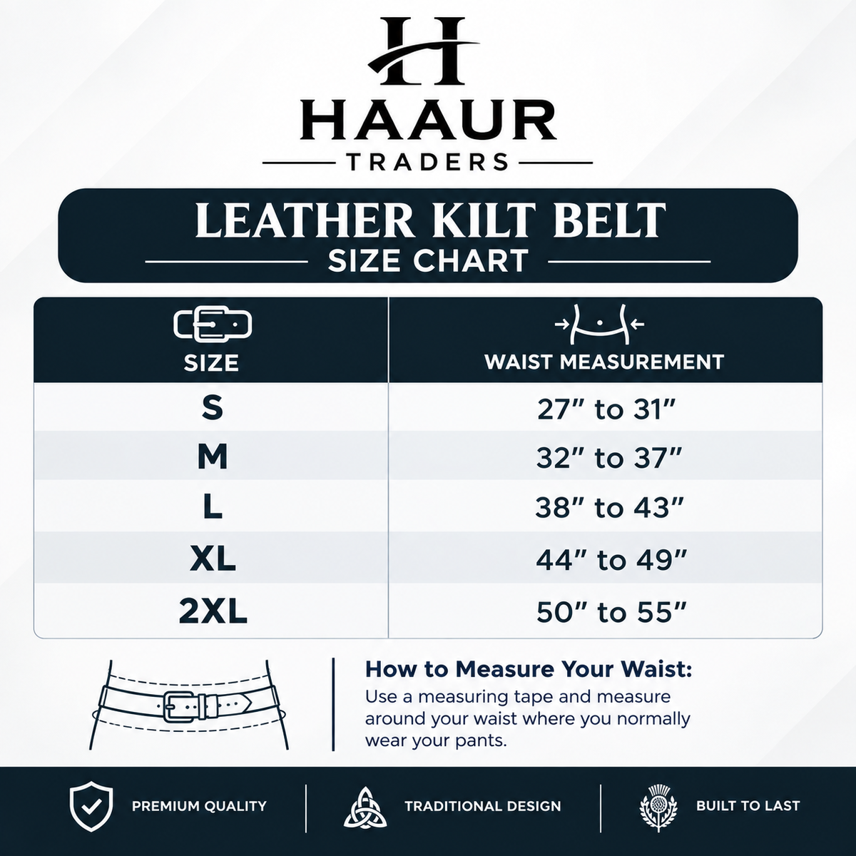 Leather Thistle Design Kilt Belt Black Scottish Chrome Finish Buckle Buckle