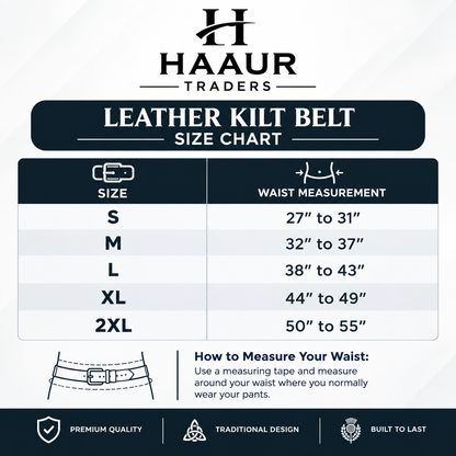 Leather Thistle Design Kilt Belt Black Scottish Chrome Finish Buckle Buckle