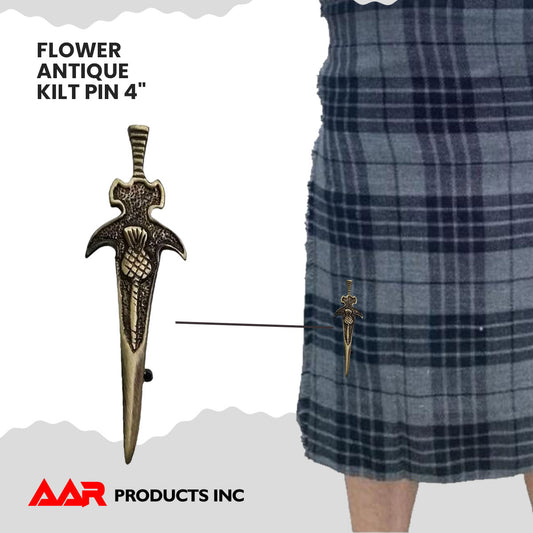 AAR Scottish Kilt Pin Thistle Design Antique and Crome Finish