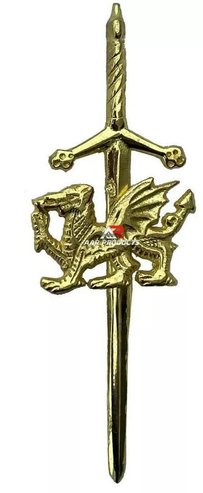 kilt Pin Welsh Dragon Scottish Highland Kilts Sporran Gold Chrome Antique Chrome Finish 4" AAR