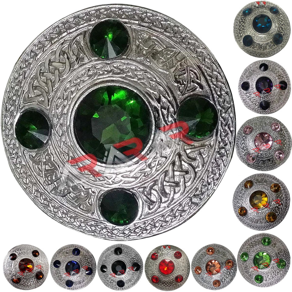 AAR Celtic Fly Plaid Brooch – 5 Stone Chrome Finish | 4" Highland Kilt Accessory for Scottish Dress