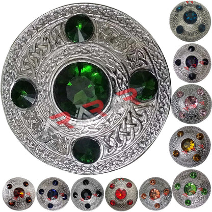 AAR Celtic Fly Plaid Brooch – 5 Stone Chrome Finish | 4" Highland Kilt Accessory for Scottish Dress
