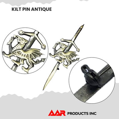 Kilt Pins Scottish Antique Kilts Pin Welsh Dragon Badge 4"