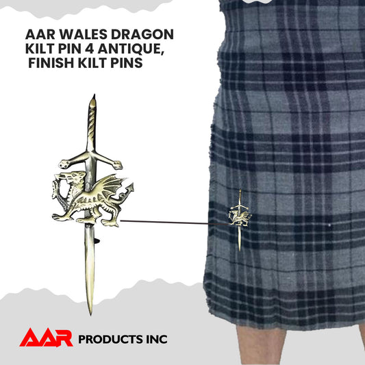 Kilt Pins Scottish Antique Kilts Pin Welsh Dragon Badge 4"