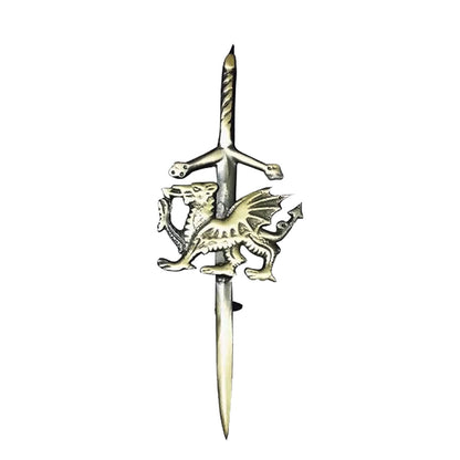 kilt Pin Welsh Dragon Scottish Highland Kilts Sporran Gold Chrome Antique Chrome Finish 4" AAR